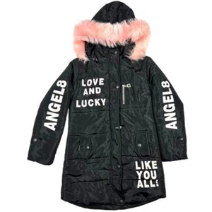 Girls Thick Black & Pink Winter Coat w/Fur on Hood Size (10) - Picture 1 of 12