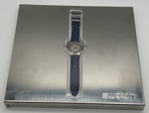 Swatch Tresor Magique SAZ101 Automatic Blue Silver Platinum Leather Mens Watch - Picture 1 of 12