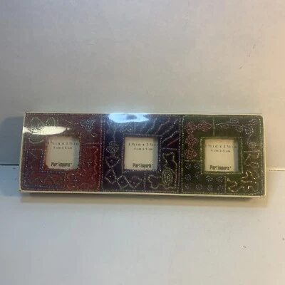 Set Of 3 New Pier One Imports Fabric w/ Bead Design 1.5 X 1.5 Mini Photo Frames - Image 1 of 4