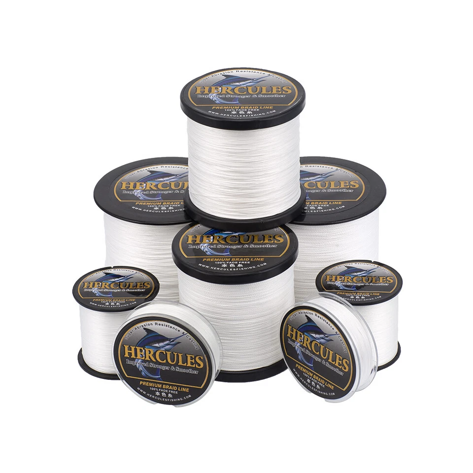 HERCULES Colorfast White 6-120lb Test PE Braid Fishing Line 4 8 Strand Saltwater