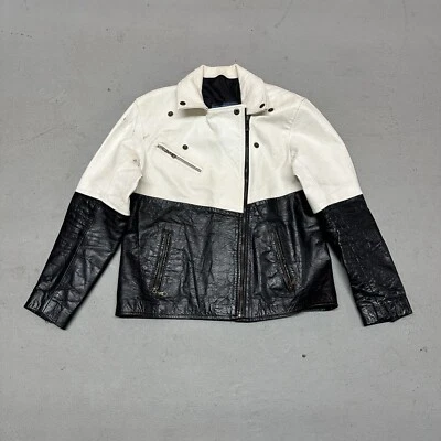 Chaqueta De Colección Años 80 90 2 Tonos Cuero MC Motocicleta Motociclista Blanca/Negro RARA Punk Foto 1 de 4