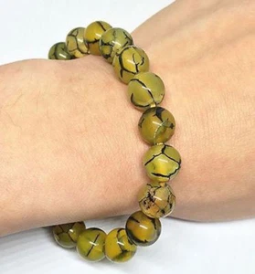 Natural 10mm Yellow Veins Dragon Agate Round Beads Elastic Bracelet 7.5'' PB149 - Picture 1 of 6