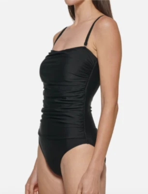 DKNY Women's Small One Piece Swimsuit Bandeau Shirred w/ Removable Straps Black - Image 1 of 4