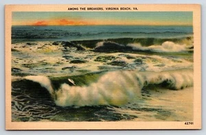 Postcard Virginia Beach, VA Among the Breakers Oceans View Breaking Waves. - Picture 1 of 2