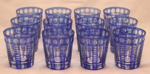 SET OF 12 BLUE CUT TO CLEAR LOW BALL WISKEY GLASSES 3 1/4" - Picture 1 of 4