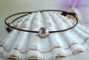 Edison Pearls on Greek Leather Necklace/Choker Large Pearl Elegant Necklace Gift - Picture 1 of 12