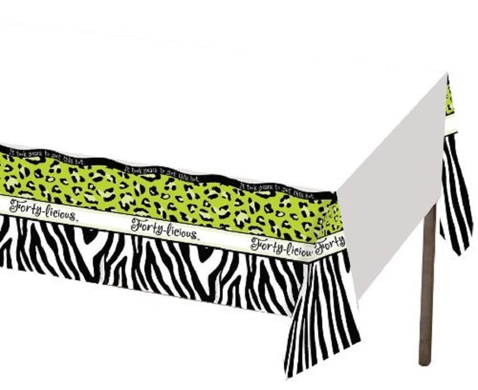 Forty-Licious Leopard Zebra Animal Print 40th Birthday Party Plastic Tablecover - Image 1 of 1