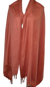 SHAH NOOR Mantón Bufanda Envoltura Cubrir CORAL SALMÓN Flecos Borla LANA/SEDA Boho - Imagen 1 de 5