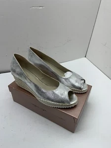 Ladies sliver stylish wedge heel shoes slip on open toe office work party UK6.5 - Picture 1 of 8