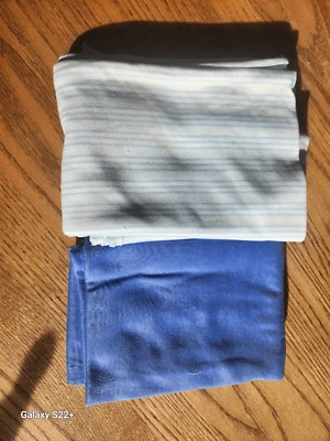 Two large pieces of knit fabrics blue and white Striped for sewing  and crafts - Image 1 of 4