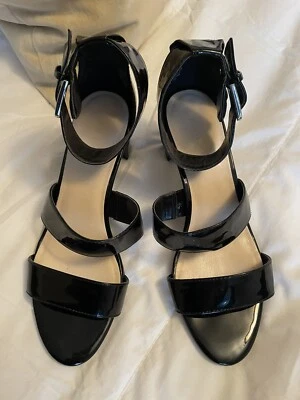 Sandalia de charol negra NINE WEST tacón bloque NW7Patience talla 9M Foto 1 de 4