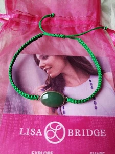 LISA BRIDGE ADJUSTABLE GREEN CORD BRACELET..ADVENTURINE & STERLING SILVER...NEW! - Picture 1 of 7