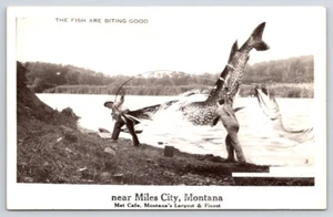 Exaggeration RPPC Postcard Canadian PC Co. Fishermen On Shore Catching Huge Fish - Picture 1 of 2