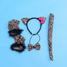  4 Pcs Leopard Headdress Cat Ear up Headband Cheetah Costume Accessories Tail
