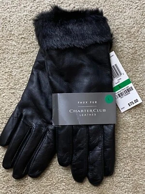 Guantes técnicos Charter Club lisos de piel sintética con puño de cuero para mujer L negros nuevos con etiquetas Foto 1 de 4