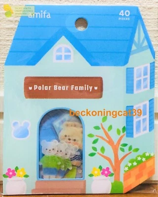 Amifa Polar Bear Family Flake Sticker 40 Animal Town Home Bathroom Kids JAPAN - Image 1 of 2
