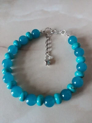 New Turquoise Magnesite Rondelle & Blue sponge Quartz Gemstone Bracelet - Image 1 of 4