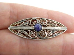 Spilla vintage senza marchio argento sterling filigrana sodalite cabochon spilla 3 g - Foto 1 di 15