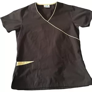Adar Uniforms Women Scrub Top V-Neck Drawstring Tie Black Size Medium - Picture 1 of 7