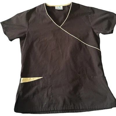 Adar Uniforms Women Scrub Top V-Neck Drawstring Tie Black Size Medium  - Image 1 of 4