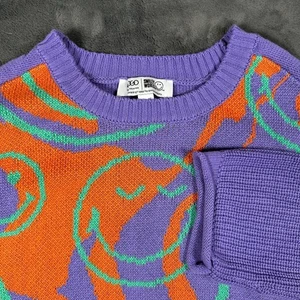 LOGO Lori Goldstein Smiley World Purple Knit Sweater XS Smiley Face - Picture 1 of 10