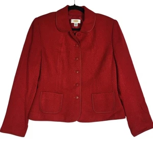 Talbots Boucle Jacket Women's 10 Red Wool Blend Classic Office Career - Picture 1 of 12