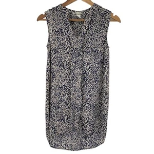 H&M Sleeveless High Low Animal Print Blouse Black Cream Size 2 Notched V Neck - Picture 1 of 5