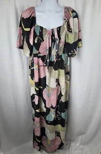 Maxi Vestido Floral Para Mujer Extra Grande Negro Rosa Boho Manga Abullonada Calado - Imagen 1 de 11