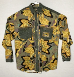 Vintage Major Damage Floral Button Up Long Sleeve Denim Shirt Urban 90s P110 - Picture 1 of 14
