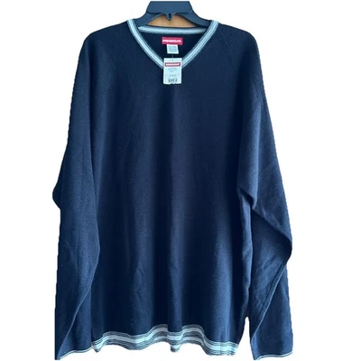 复古 Union Bay 男式 XL 黑色条纹 V 领套衫毛衣 90 年代 Preppy 全新 — 第 1/4 张图片