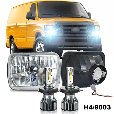 Fit Ford E-100 E-150 E-250 E-350 Econoline Pair 7X6" 5X7" LED Headlights Hi/Lo - Image 1 of 4
