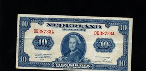 10 GULDEN VERY FINE  BANKNOTE FROM  NETHERLANDS  1943   PICK-66 - Picture 1 of 2
