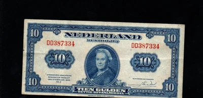 10 GULDEN VERY FINE  BANKNOTE FROM  NETHERLANDS  1943   PICK-66 - Image 1 of 2