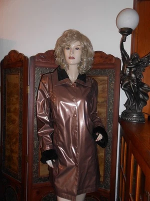 青铜 Dennis Basso 闪亮乙烯基雨衣夹克 PVC 风衣 雨衣 M — 第 1/4 张图片