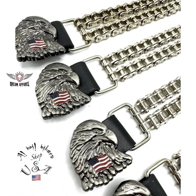 Biker Vest Extenders 4 pcs set Dream Apparel Eagle W/USA Flag Double Chain - Image 1 of 4