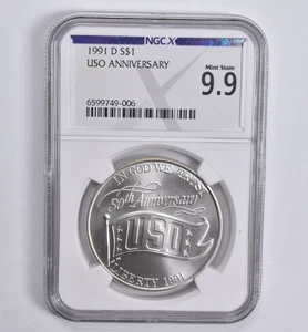 Mint State 9.9 1991-D USO Anniversary Commemorative Dollar NGC X NGCX *7319 - Picture 1 of 5