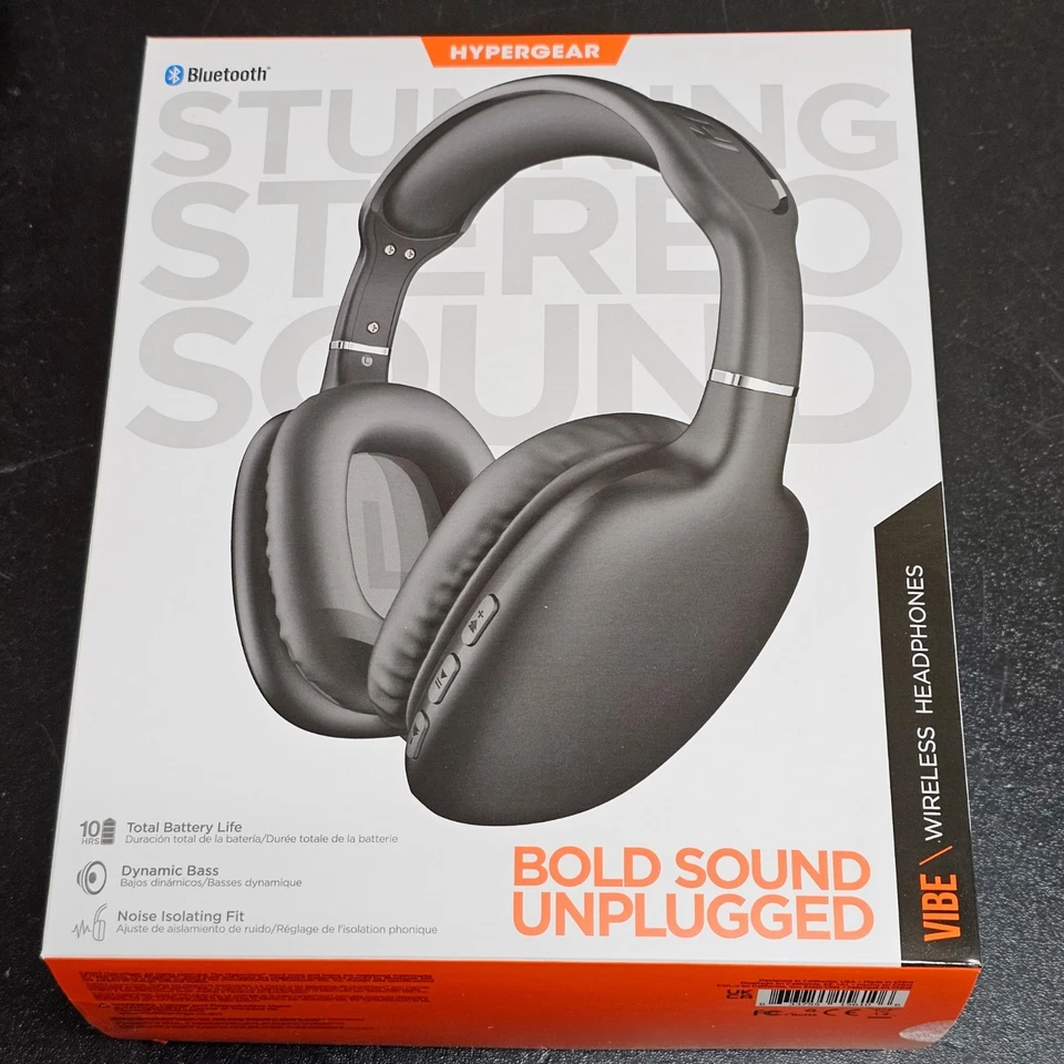 HyperGear VIBE Wireless Headphones, Black NEW Bluetooth BT - Image 1 of 1