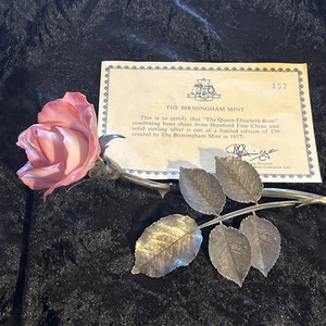 Ltd Ed Solid Sterling Silver Hallmarked Rose & Bone China Flower-Birmingham Mint - Picture 1 of 20
