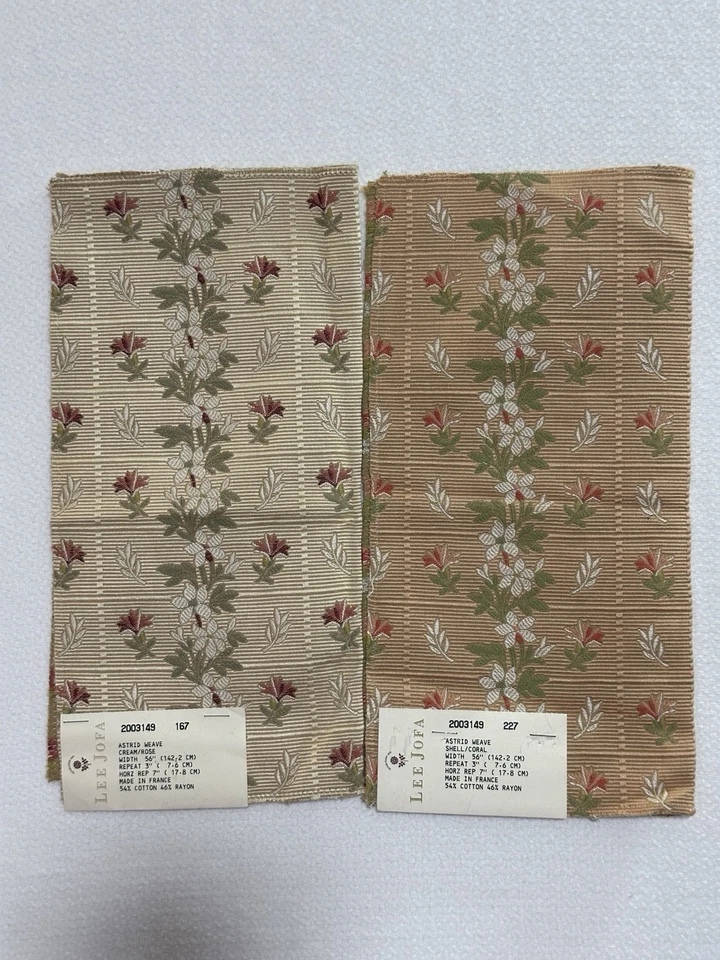 Lee Jofa Astrid Weave Floral Fabric Sample Remnant Cotton/Rayon Square Lot of 2 - Image 1 of 4