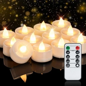 12pcs Flameless Tea Lights with Remote & Timer, 400+Hours Realistic Flickerin... - Foto 1 di 9