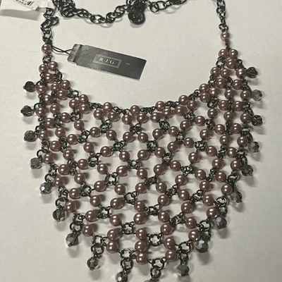 NUEVO CON ETIQUETAS R.J. Graziano Rosa y Gunmetal Cuentas Collar Babero, 19 pulgadas Foto 1 de 4