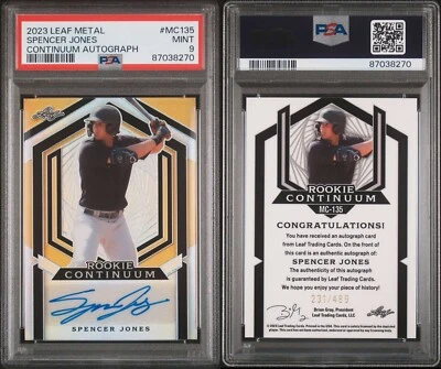 2023 Leaf Rookie Continuum Spencer Jones Prospect Auto #/489 Yankees 🔥📈 PSA 9 - Image 1 of 3