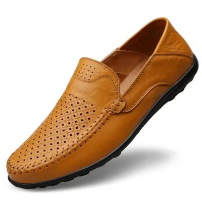 Genuine Leather Men Shoes Casual Loafers Moccasins Breathable Slip on Boat Shoes - Image 1 of 4