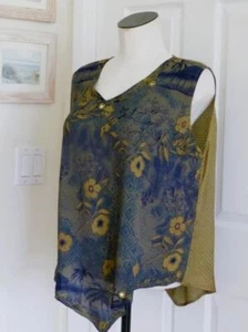 Tienda Ho Lagenlook Boho Embroidered Dark Blue Gold Monsoon Asym Top OS 46"B EUC - Picture 1 of 13