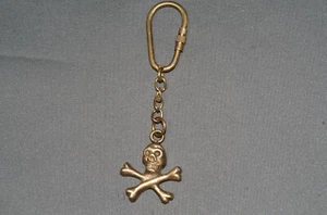 Llavero latón macizo calavera decoración marítima pirata dorado antiguo - Imagen 1 de 4