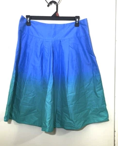 St Johns Bay 100% COTTON Short Skirt 10 Large Blue Green Ombre Side Zip Lined - Picture 1 of 6