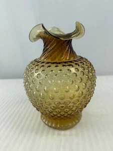 Vintage 70’s Amber Tiara Hobnail Glass Vase 8” Ruffled Top - Bild 1 von 15