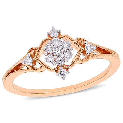 Amour 10k Rose Gold 1/6CT TDW Diamond Floral Cluster Vintage Ring - Image 1 of 4