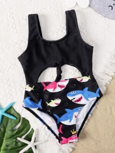 Toddler Girls Cartoon Graphic Cut-Out One Piece Swimsuit Size 5y - Picture 1 of 4