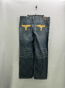 Mark Ecko Mens Dark Blue Standard Fit Whiskered Faded Straight Leg Jeans Sz W42 - Picture 1 of 9